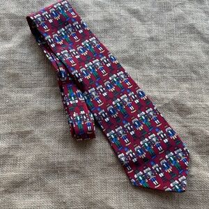 Nutcracker Christmas Patterned Tie - Burgundy and Blue Handmade UNICEF Vintage